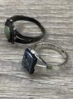 Sterling Silver Vintage Rings Lot w. Engraved Head Motif Green Cabochon 6.65g