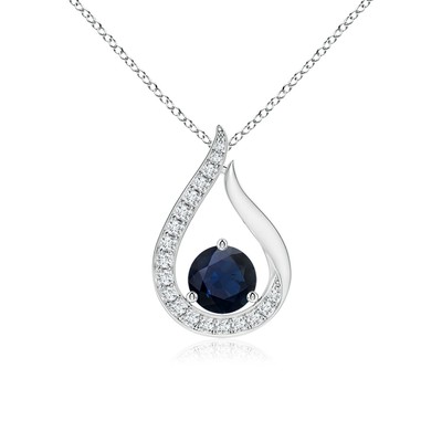 ANGARA 0.41 Ctw Blue Sapphire Tulip Pendant Necklace with Diamonds in 14K Gold