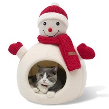 CATISM Christmas Cat Bed - Christmas Snowman Cat Bed for Indoor Cats, Cute Sn...