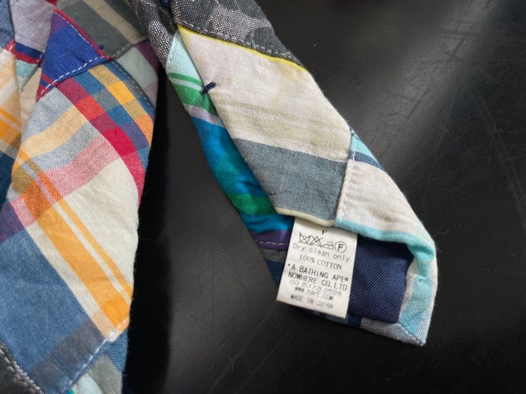 A BATHING APE Madras Check Patchwork Tie - image 5