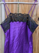 Vintage Frederick's Of Hollywood Purple Lingerie - Slip Dress Teddy - Black Lace