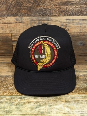 Vintage The Land That God Forgot Vietnam Patch Mesh Snapback Trucker Hat