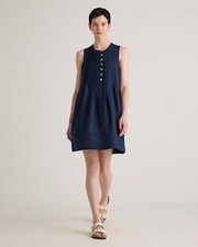 Quince Women 100% European Linen Sleeveless Swing Dress Deep Navy M