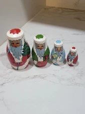 Vtg 4 Piece Russian Nesting Matryoshka Dolls Santa Claus Hand Painted Stacking