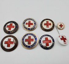 Original WWII German Red Cross DRK Enamel Badges WW2 Helferin Membership Pin Set
