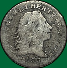 Pièce de monnaie fine demi-dime cheveux coulants 1795 #29865