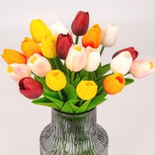 20 Pcs Mix Color Tulips Artificial Flowers with Soft Latex Materials, Spring ...