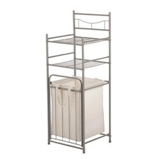 2-Shelf Bathroom Storage Tower with Removable Hamper, Satin Nickel