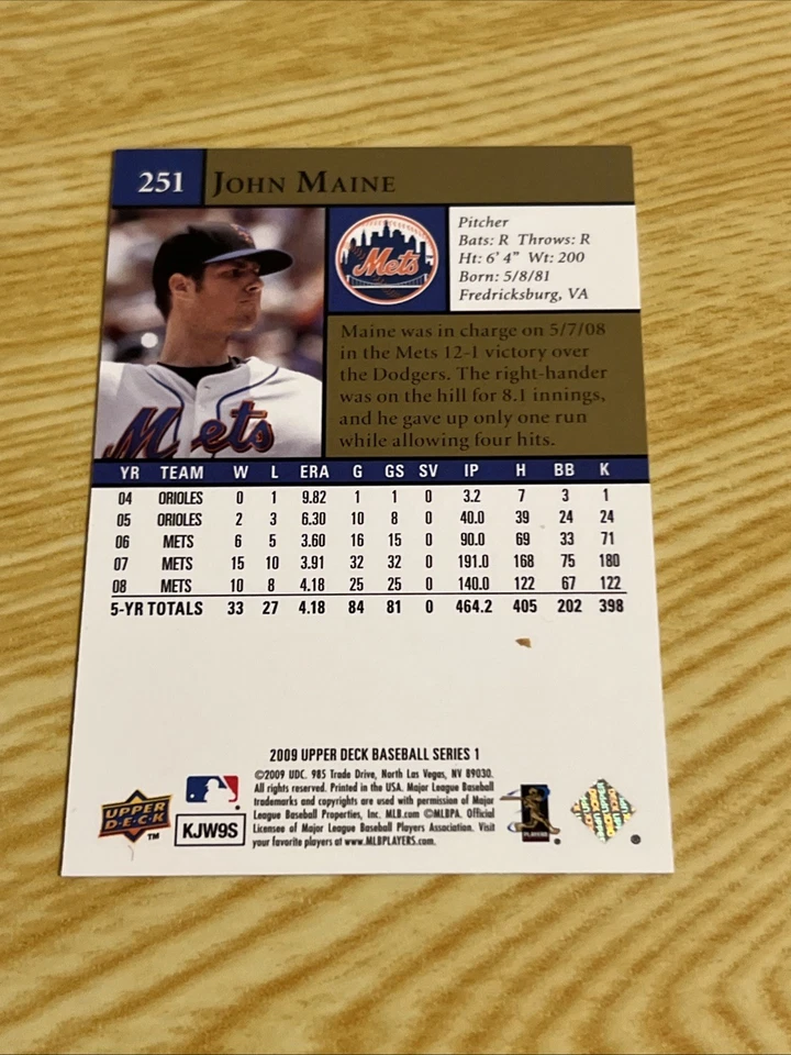 2009 Upper Deck - John Maine #251 - Image 2 of 2