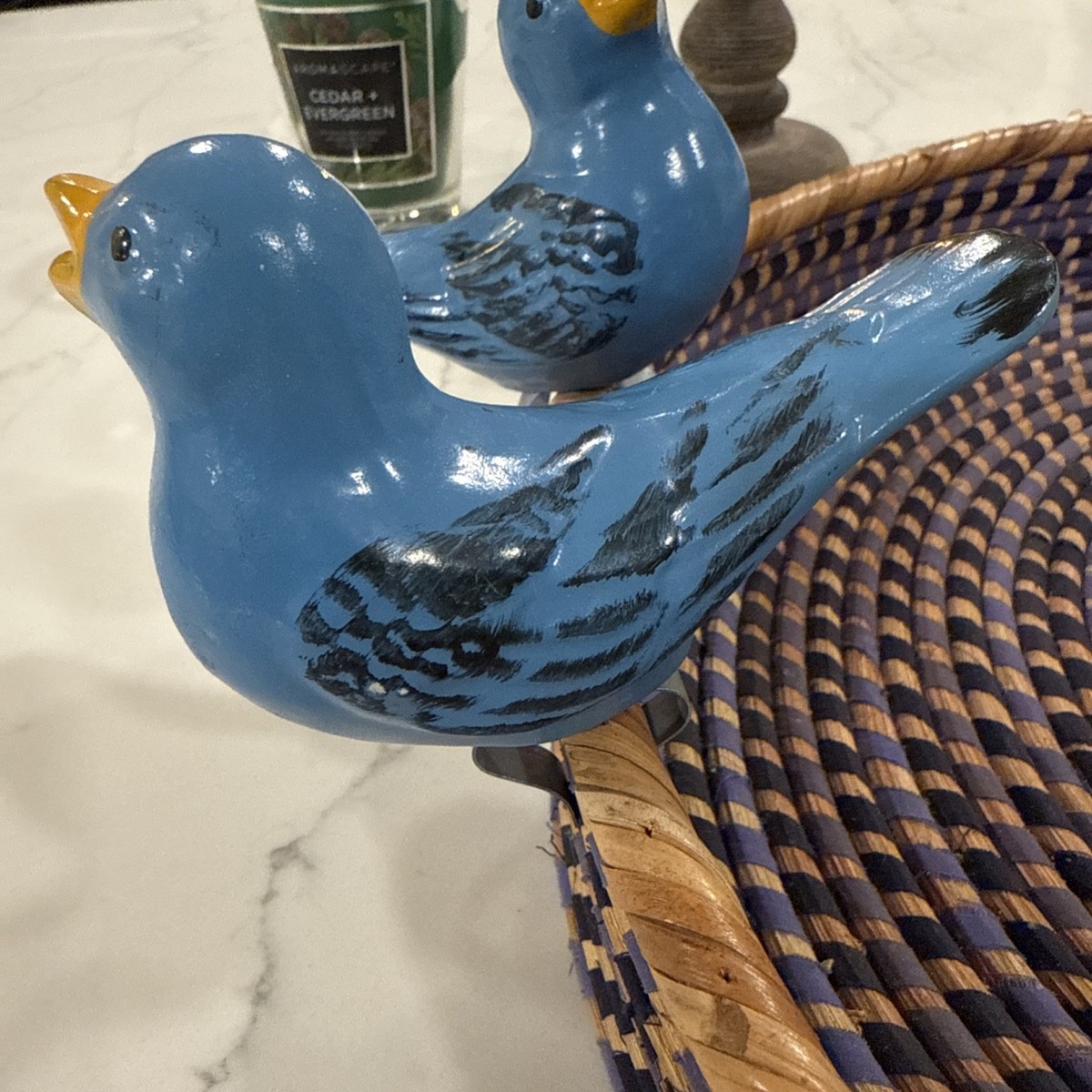 PAIR Roseville Ohio L&H Pottery Bluebird Bird Bath Clip On 1960s