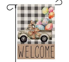 Easter Garden Flag 12x18 Double Sided Buffalo Plaid Truck Bunny Eggs Decor