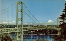 Mount Rainier Washington Narrows Bridge aerial view ~ unused postcard sku193