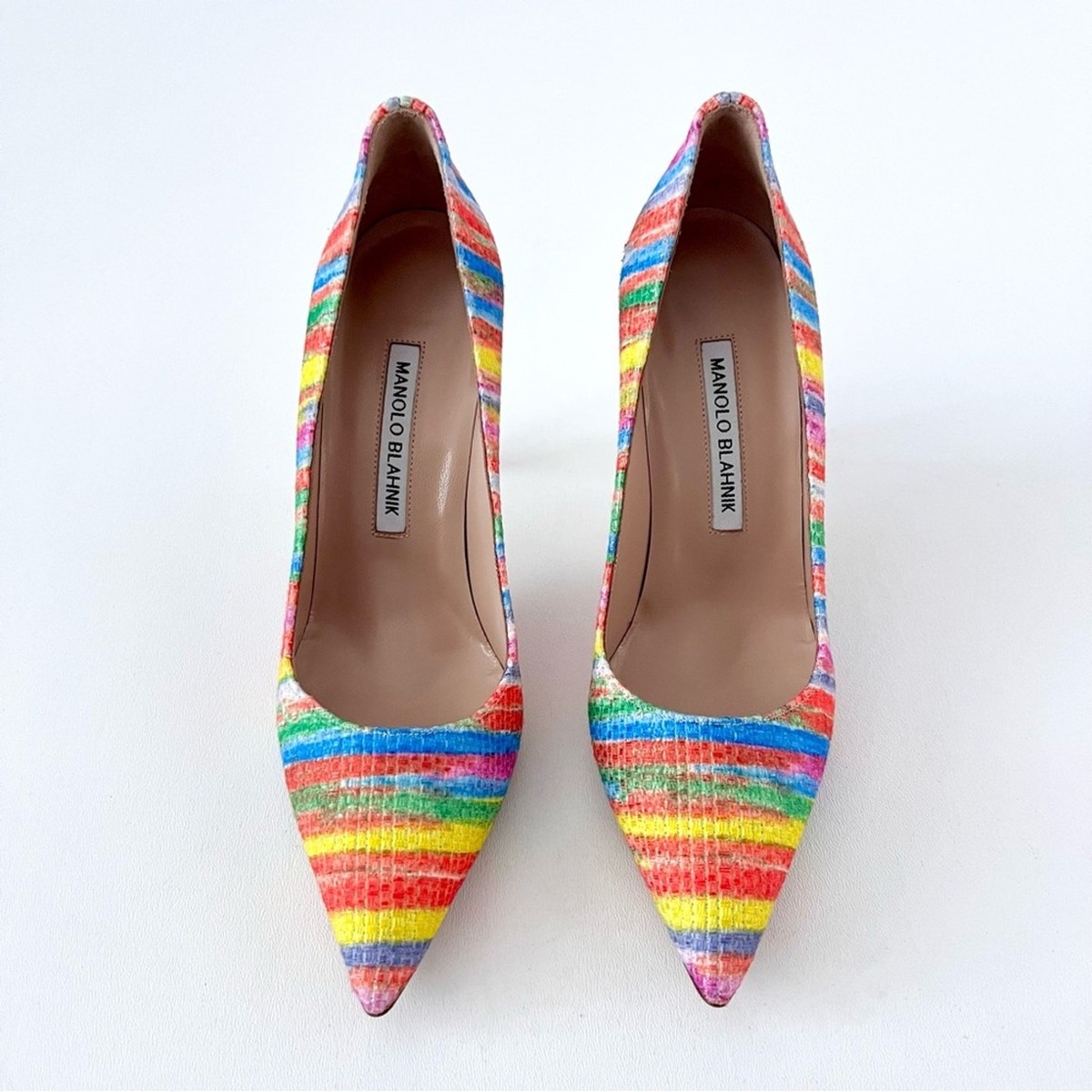 MANOLO BLAHNIK | BB Striped Colorful Rainbow Pointed Pumps