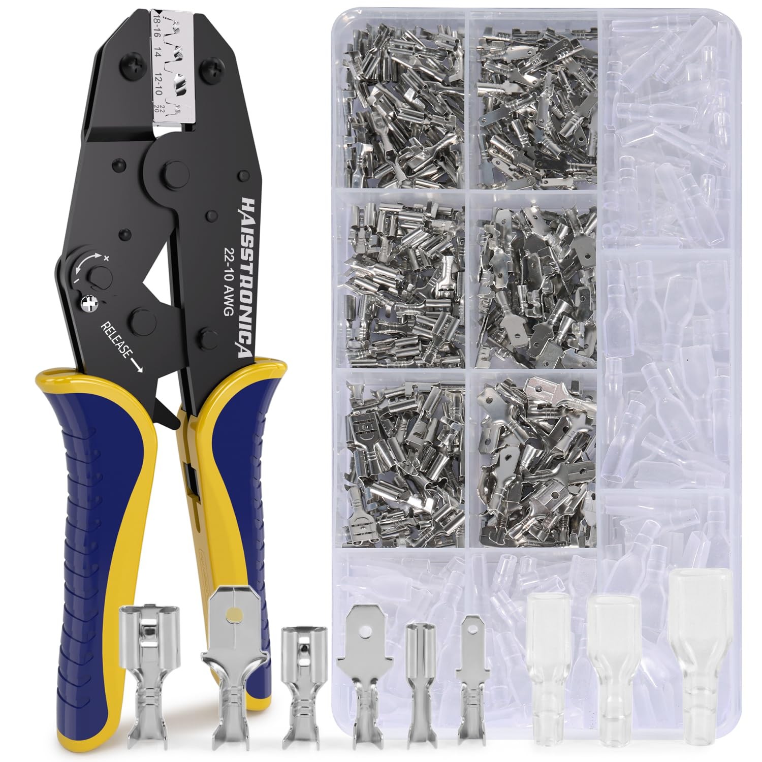 haisstronica 360PCS Tinned Brass Open Barrel Terminals with Crimping Tool