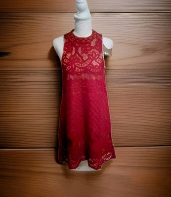Francesca Red Lace  Halter Sheath Dress Women's Medium  Lined Classic Romantic