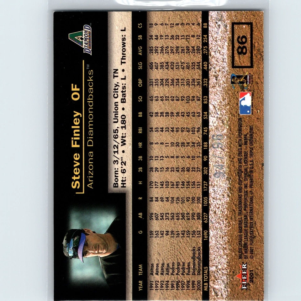 2001 Fleer Triple Crown - Steve Finley #86 - Green #/96 - Arizona Diamondbacks - Image 2 of 2