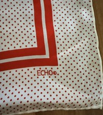 Vintage Echo Scarf 26  Inch square Polka Dot Red And White Rolled Edge