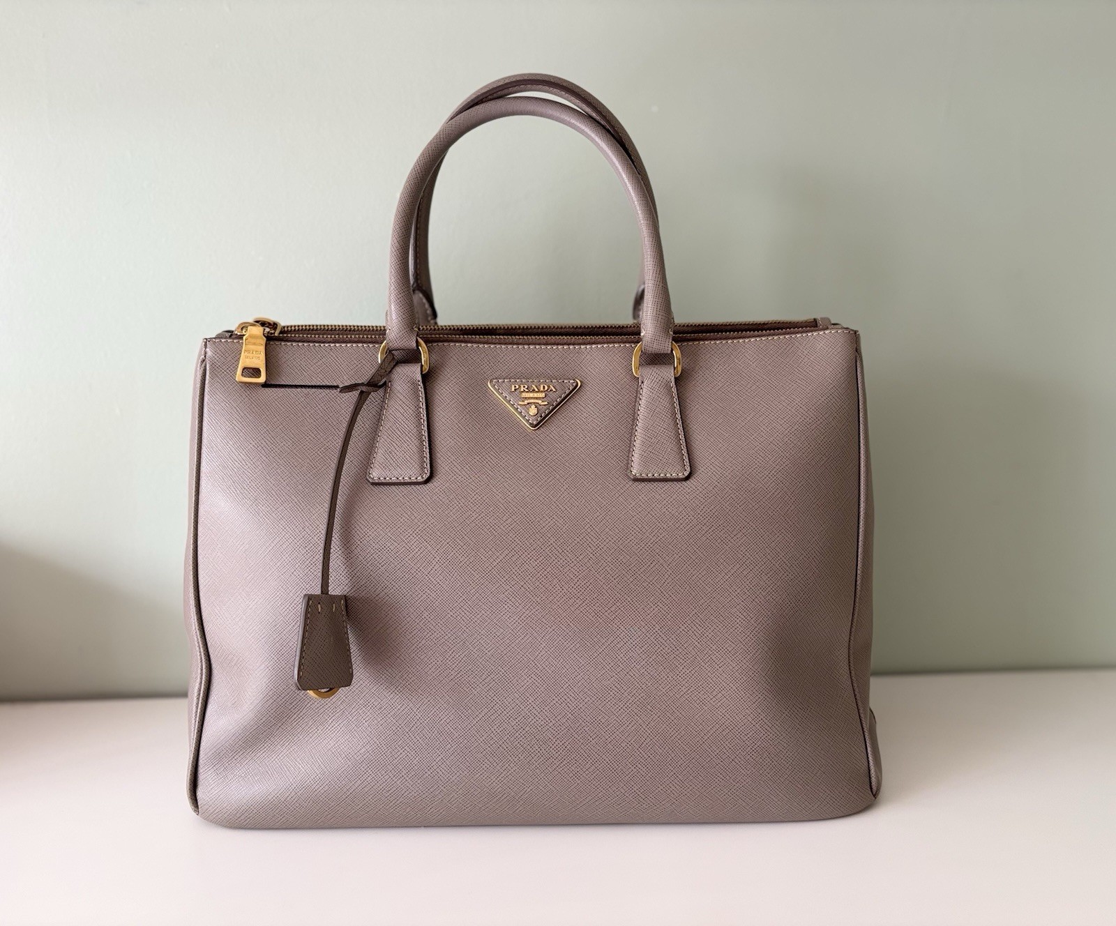 Authentic Prada Saffiano Lux Tote Bag – Taupe