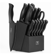 15 Pc Kitchen Knife Set with Block Self Sharpening Dishwasher Safe Black
