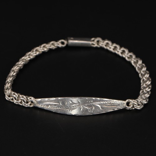 VTG Sterling Silver - 9mm Engraved Flower 6" Double Link Chain Bracelet - 11g