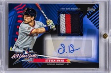 Steven Kwan 2025 Topps All Star Stitches Auto Patch /10 Guardians
