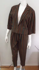 VTG 1980s KENZO Striped Cotton Suit Cropped Blazer Jacket Pleated Pants 38 Small