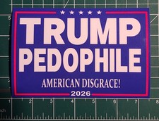 ANTI TRUMP PEDOPHILE AMERICAN DISGRACE BUMPER STICKER EPSTEIN