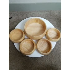 Elan Light Natural Wood Finish Salad Bowl w 4 Individual Serving Bowls Set of 5