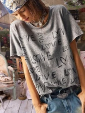 Famous Brand Love Print Cotton Boho T-shirt Summer Top Blouse L READ !