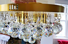 A Pair Modern Flush Mount Crystal Chandelier, Crystal Droplet Ceiling Light. xbo