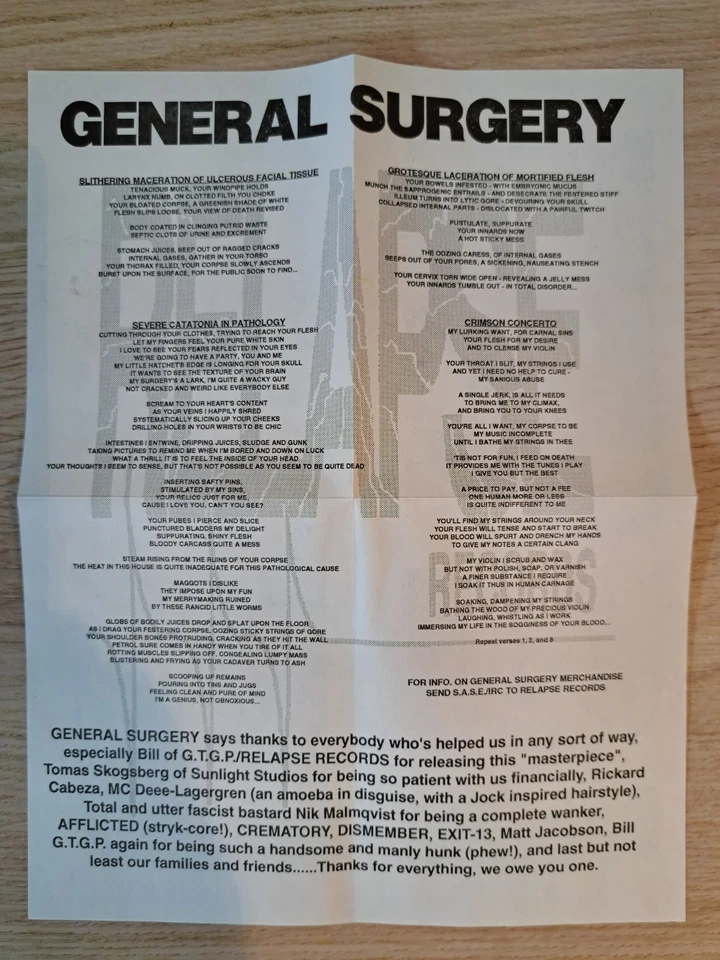 General Surgery (Swe) - Necrology 7" Vinyl (1991) Limited to 1000 First Pressing - Bild 3 von 4