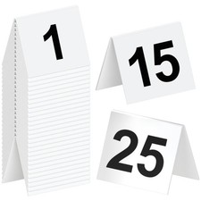 25 PCS 125 Table Numbers White Tent Style For Restaurant 3x3.5 Inch