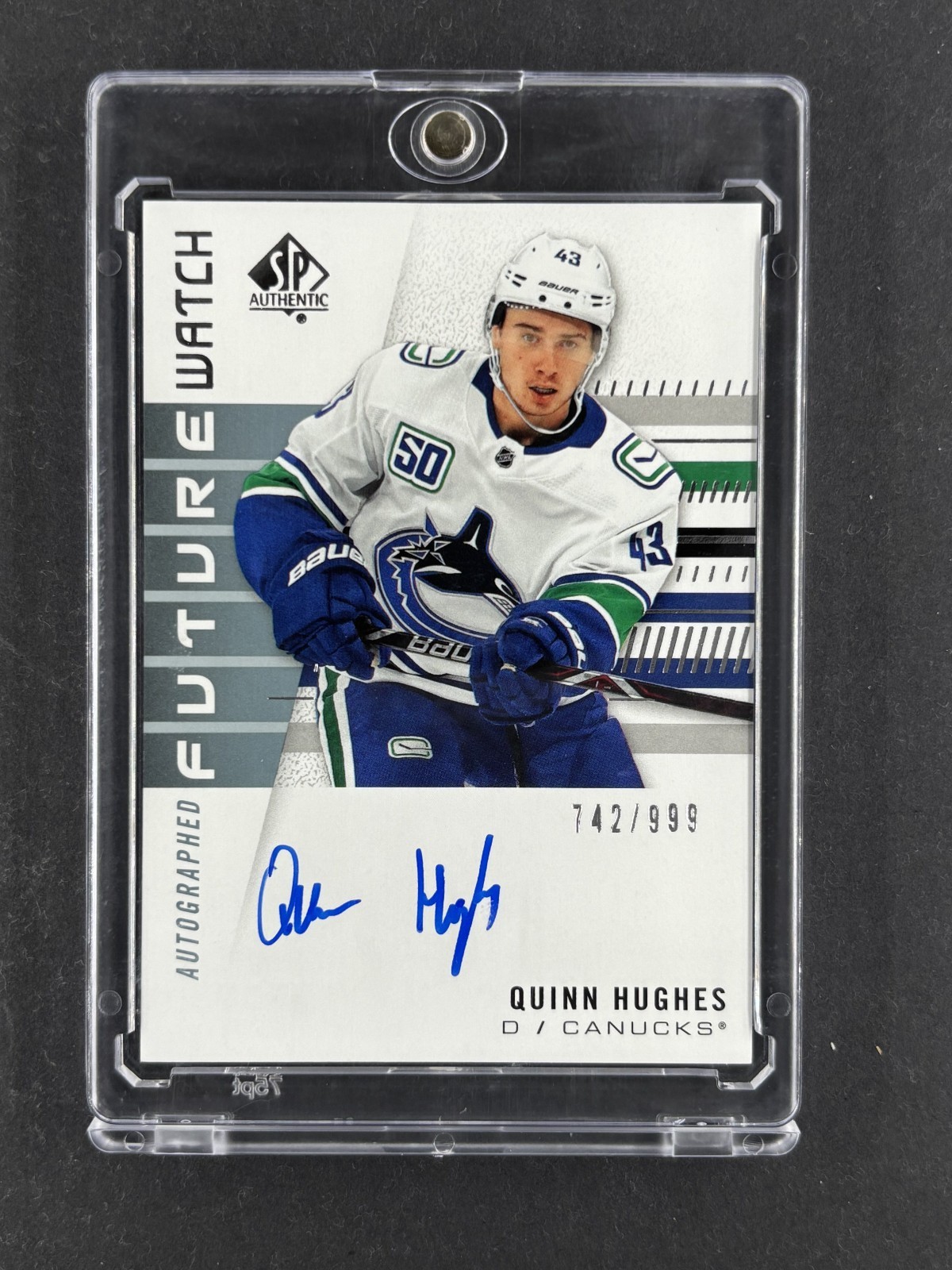 Quinn Hughes 2019-20 UD SP Authentic #163 Future Watch Auto 742/999 RC