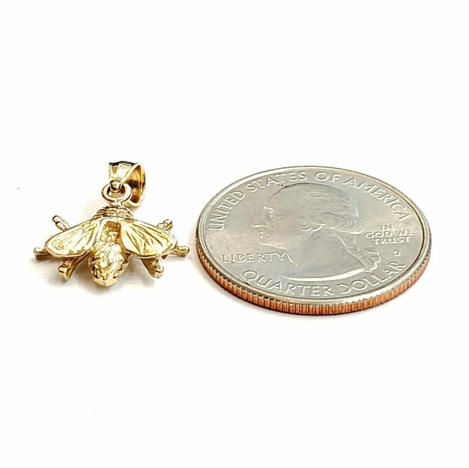 Colgante 3D oro amarillo 14k abeja miel maciza encanto regalo joyería fina 1,5 g Foto 3 de 4