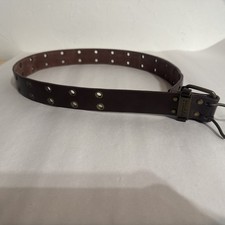 Vintage Mudd Belt S/M Brown Leather Wide Grommet Double Buckle Punk Goth Y2K