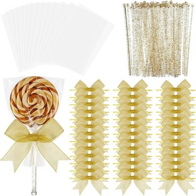280 Pcs Cake Pop Sticks and Wrappers Kit Treat Bags with Sticks Glitter Bows ...