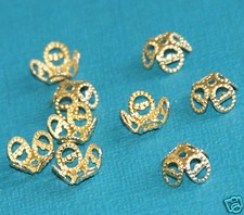 100 pcs of Gold plated Brass filigree bead cap 9mm