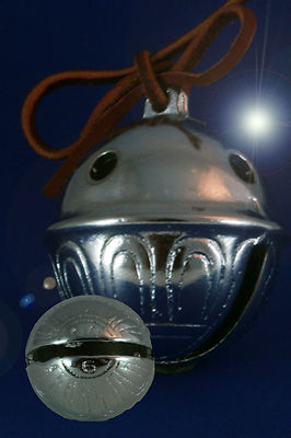 Polar Express CHROME Reindeer Bell # 5  Help them BELIEVE! Red Leather Tie