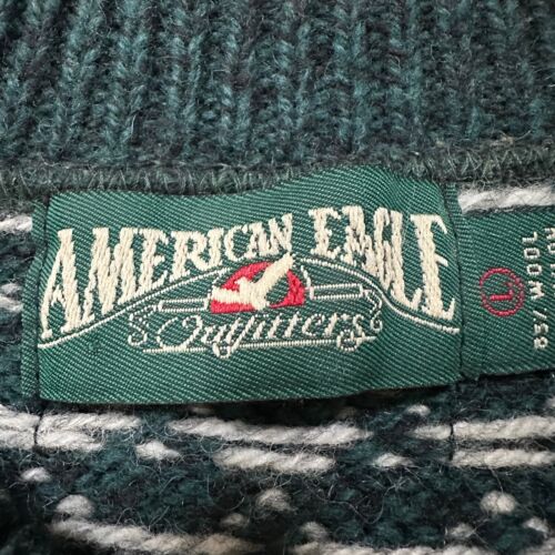 Vintage American Eagle Sweater Mens L Wool Blend MADE IN USA Birdseye Fisherman - Picture 2 of 9