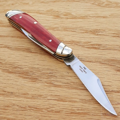 Rough Ryder Peanut Pocket Knife Stainless Steel Blades Red Smooth Bone Handle - Picture 3 of 12