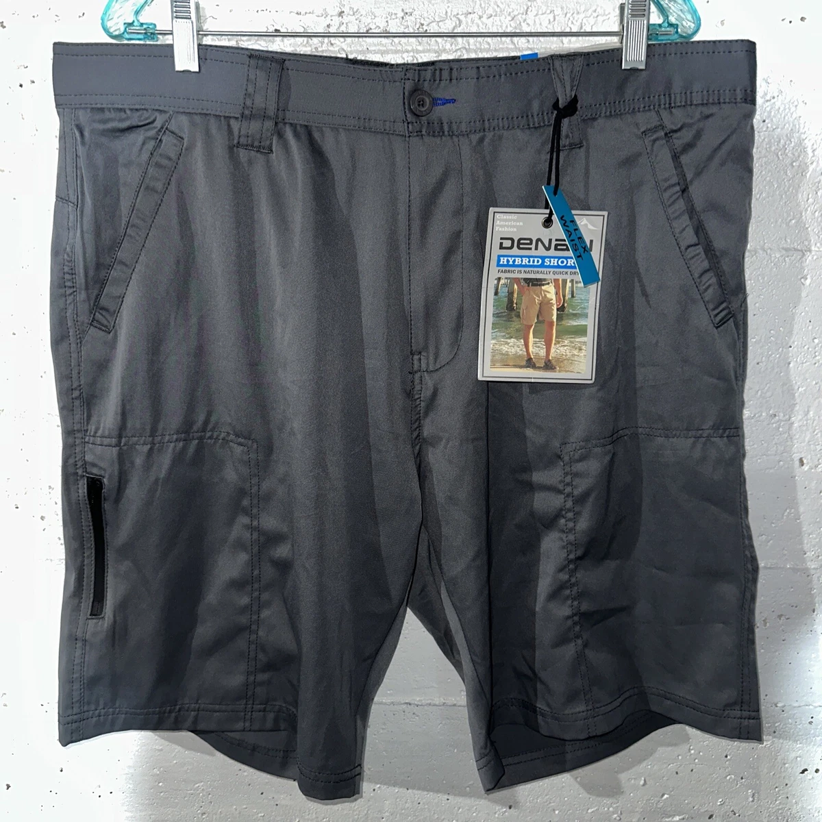 Denali Men s Flat Front Comfort Flex Waist Polyester Gray Hybrid Tech Shorts 38