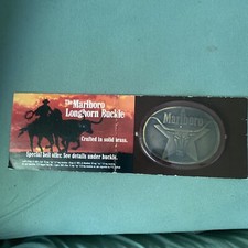 Vintage 1987 Solid Brass Marlboro Longhorn Steer/Star Belt Buckle-New Old Stock