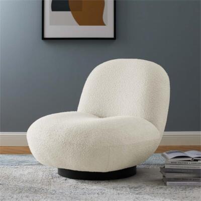 Modway Kindred Modern Boucle Fabric Upholstered Swivel Chair in Ivory/Black