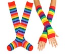 Women Girl Rainbow colorful Stripe Long Arm Fingerless Gloves Mittens OR Socks