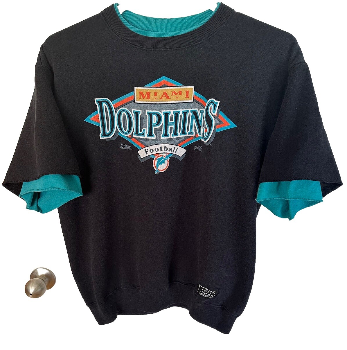 Felpa Camicia Vintage anni '90 fila anteriore Miami Dolphins manica a 3 4 adulto XL NFL