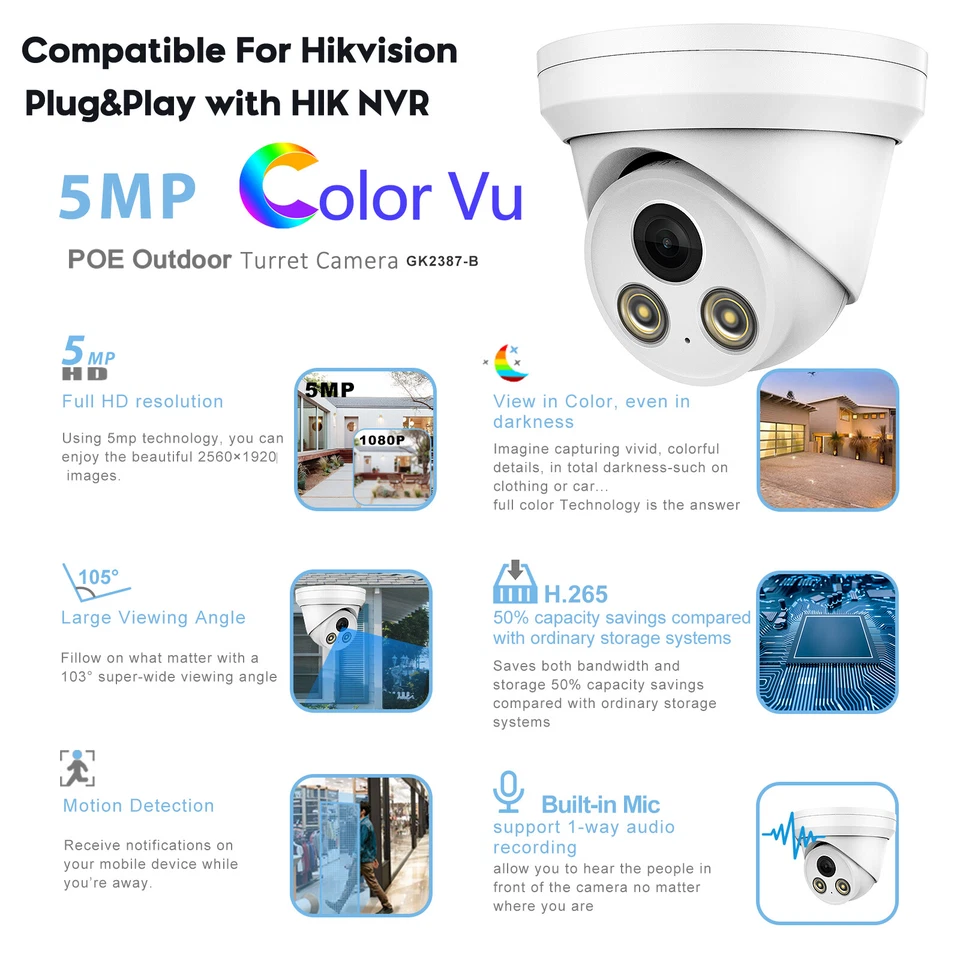 Hikvision 16CH NVR DS-7616NI-Q2/16P POE Colorvu Turret 5MP IP Camera Systems Lot - Image 4 of 4