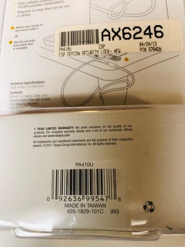 Targus Defcon CL Blocco Cavo Portatile Attrezzatura Sicura Combinazione Selezionabile - Foto 3 di 6