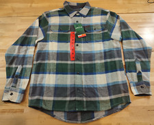 Men's Orvis Heavy Weight Flannel Shirt Jacket with Pockets Medium Green Plaid