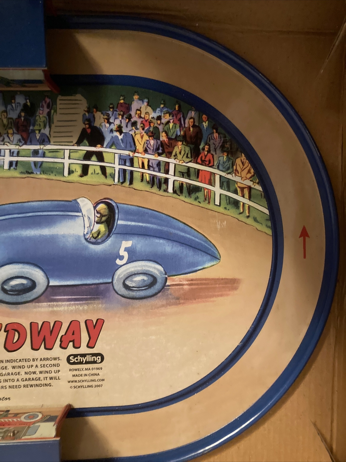 1930’s Style SCHYLLING AUTO SPEEDWAY Tin Wind Up Toy Race Track Set