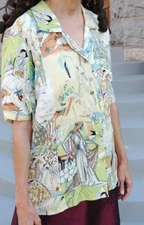 Ladies Citron Santa Monica Brand Women's Short-Sleeve Silk Blouse Size Medium